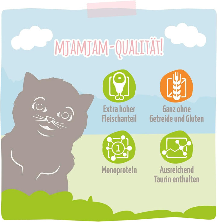 Mjamjam - Hrană umedă premium pentru pisici - Kitten Juicy Chicken cu ulei de somon, pachet de 6 (6 X 200 G), fără cereale, cu extra carne