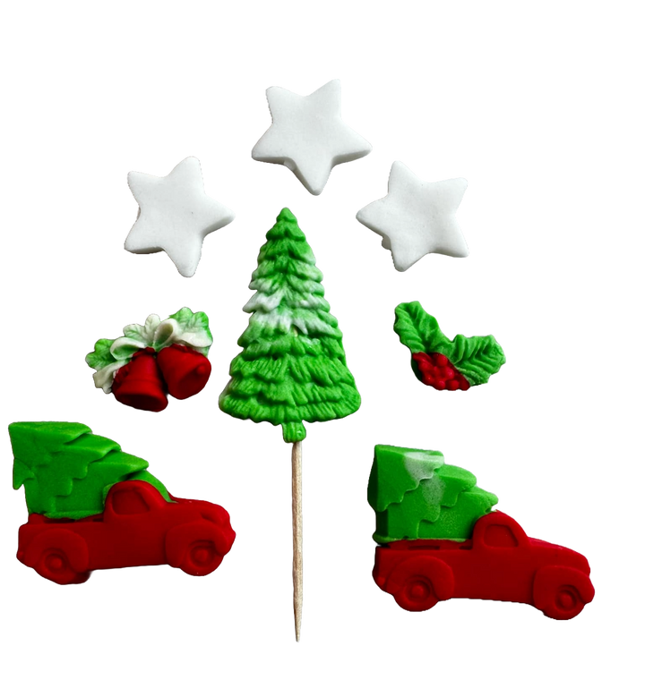 Set 8 decoratiuni comestibile din pasta de zahar, Sarbatori de iarna Decoratiuni din Pasta de Zahar Naty Shop