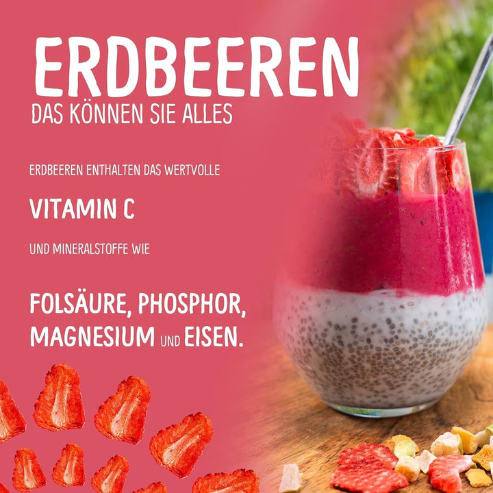 Căpșuni organice liofilizate: 70g căpșuni uscate pentru smoothie bowls, muesli, toppinguri pentru terci - fructe de pădure liofilizate fără zahăr adăugat - căpșuni liofilizate - fructe NutriPur Produse deshidratate Naty Shop