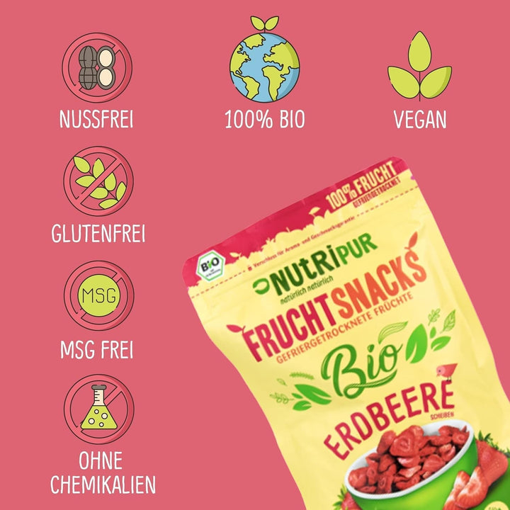 Căpșuni organice liofilizate: 70g căpșuni uscate pentru smoothie bowls, muesli, toppinguri pentru terci - fructe de pădure liofilizate fără zahăr adăugat - căpșuni liofilizate - fructe NutriPur Produse deshidratate Naty Shop