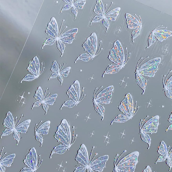 Aurora Muschel Schmetterling Nagelsticker Weiß Schmetterlinge Nail Sticker Gelee Relief Butterfly Nagelaufkleber Y2K Butterflies Nagel Sticker Nägel Nageldesign Nagel Zubehör Nail Art Stickers Nailart