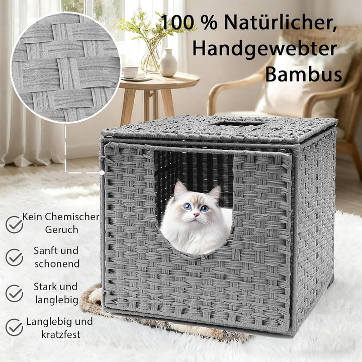 Pat pentru pisici Fernlandia Cat Pest, 52A x 50L x 45H cm, potrivit pentru peșteri de interior, cu 1 covoraș moale pentru pisici, rezistent la frig și zgârieturi, gri