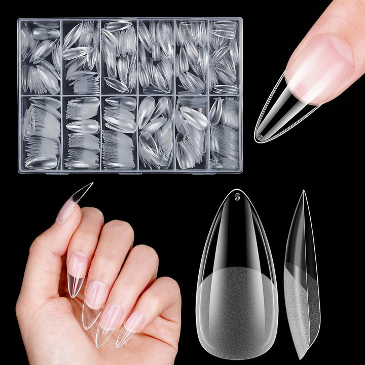 Unghii artificiale scurte, 500 bucăți gel moale acoperire completă vârfuri de unghii pentru unghii cu gel 12 mărimi vârfuri de unghii pre-lustruite pentru unghii cu gel, unghii artificiale scurte sicriu pentru extensii de unghii cu cutie