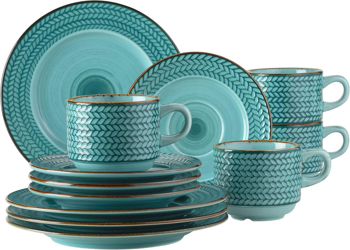 MÄSER 931941 Seria Prospero, serviciu de cafea modern din 12 piese (4 persoane) în stil vintage Seturi vesela masa Naty Shop Turcoaz Serviciu de cafea