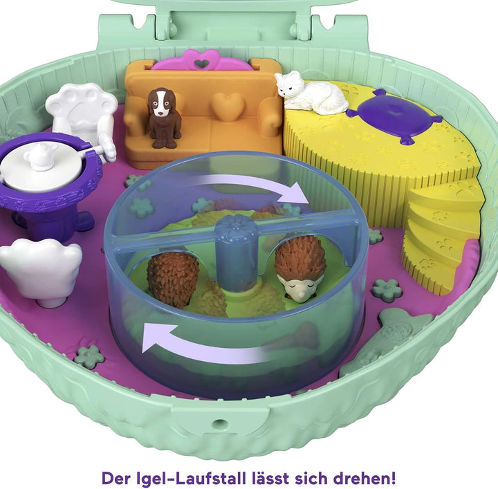Polly Pocket GTN15 - Cutie de cafea cu arici în design de cafenea și animal de companie, păpușă și prieten mic Polly, 2 figuri de animale, efecte surpriză, cadou de jucărie minunat pentru copii cu vârsta peste 4 ani Papusi Naty Shop