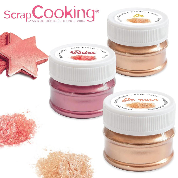 ScrapCooking, Set 3 coloranti alimentari, Auriu, Roz-Auriu si Ruby, nuante metalice, 3 x 5 grame Naty Shop