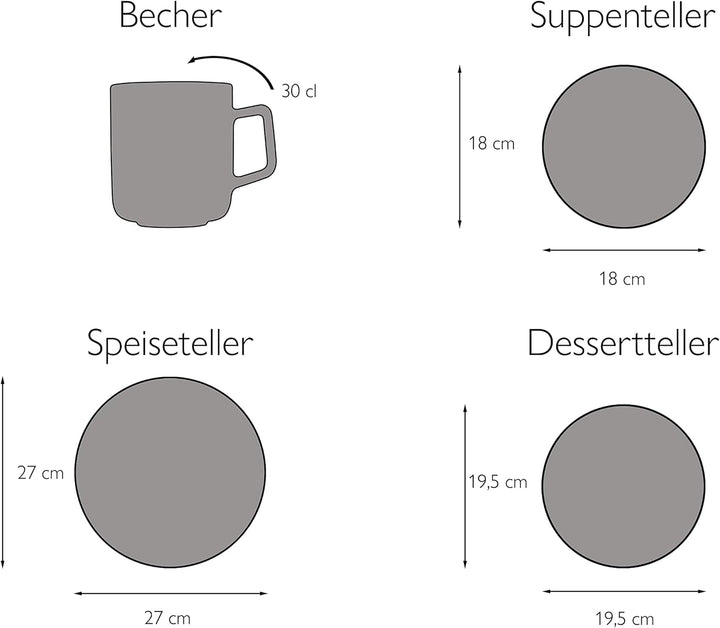 Creatable, 21016, Serie Modern Scandic Blue-Grey, 16-Teiliges Geschirrset, Kombiservice Aus Steinzeug, Spülmaschinen- Und Mikrowellengeeignet, Qualitätsproduktion Seturi vesela masa Naty Shop