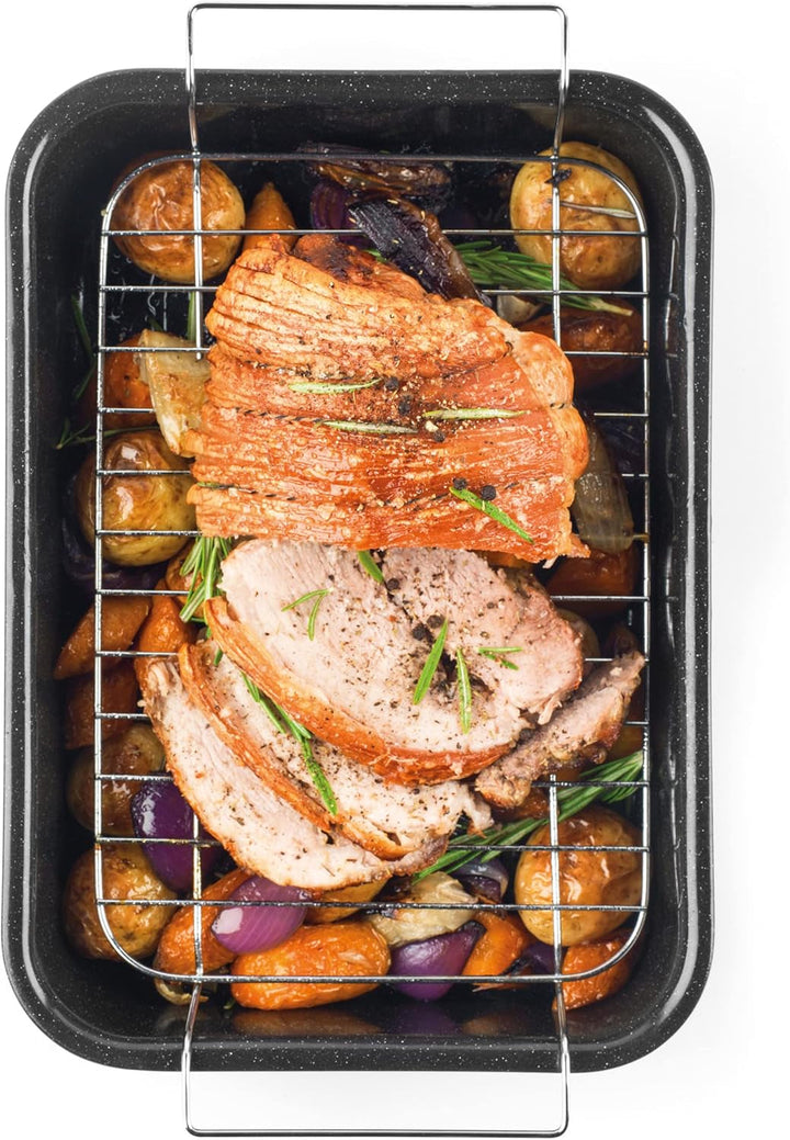 Russell Hobbs CW9161 Romano 34Cm Emaille Bräter - Mit Gitter, Rechteckige Auflaufform Mit Rost, Spülmaschinenfest Ofenform, Grill Auflaufform, Bratform Für Backofen Ofenbeständig Bis 230 Grad Matrite si tavi pentru copt Naty Shop