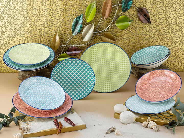 Creatable, 10689, Serie Mediterran, 12-Teiliges Geschirrset, Teller Set Aus Steinzeug, Spülmaschinen- Und Mikrowellengeeignet, Qualitätsproduktion Seturi vesela masa Naty Shop