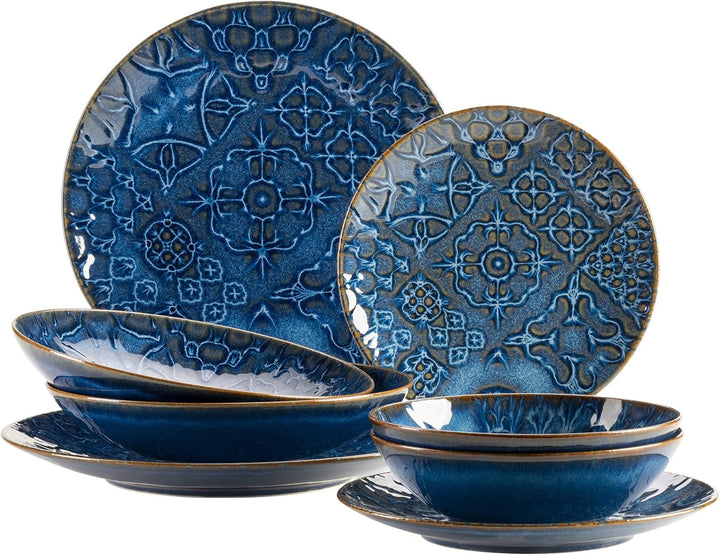 MÄSER 934063 Seria Tiles Set veselă modernă vintage pentru 2 persoane cu design maur Seturi vesela masa Naty Shop Albastru Coupe-Form