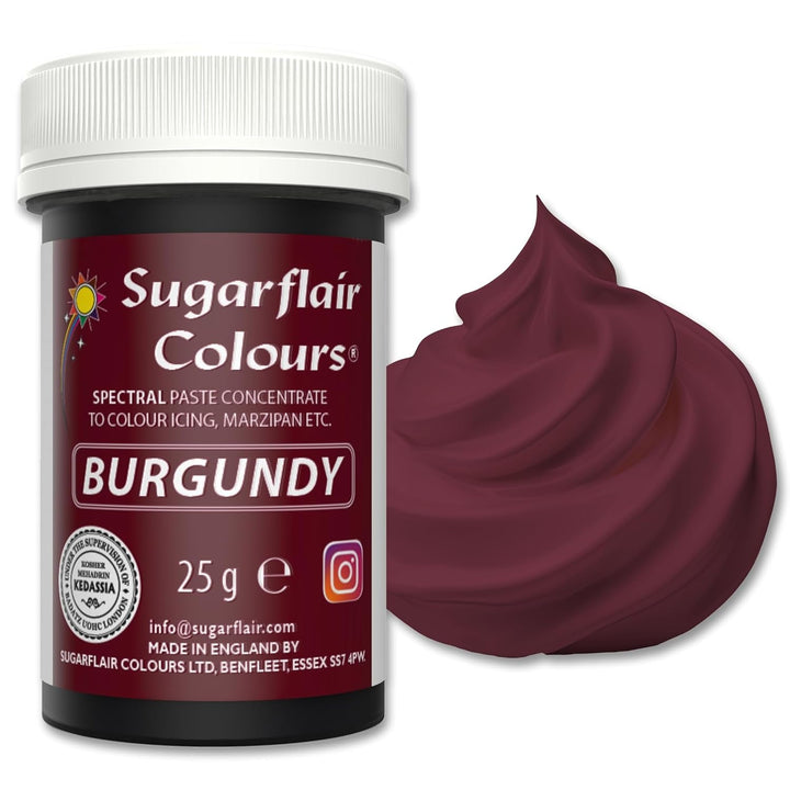 Sugarflair Spectral Eucalyptus Lebensmittelfarbe Paste, Hochkonzentrierte Lebensmittelfarbe Für Buttercreme, Zuckerpaste, Royal Icing, Kuchenmischungen Und Mehr! Lebensmittelfarbstoff - 25G Coloranti Alimentari Naty Shop Burgundy