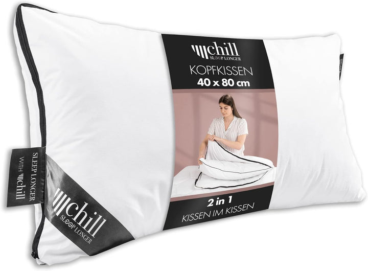 Pernă 80X80 Cm - design 2 în 1 - pernă în pernă - pernă de dormit mare respirabilă și lavabilă și 100% vegană - 2 perne 3 opțiuni - pernă cu umplutură 600G & 1200G Perne standard Naty Shop Pernă premium 40 X 80 Cm