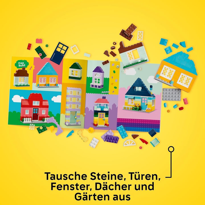 LEGO Classic Creative Houses, set de cărămizi de construcție pentru copii, jucărie de construcție cu 850 de cărămizi, jucărie de construit case cu accesorii, cadou pentru băieți și fete de la 4 ani 11035 Seturi de constructie Besuche den LEGO-Store