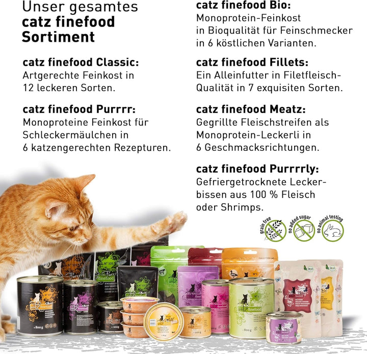 Catz Finefood Purrrrr Wild Boar Monoprotein Cat Food Wet N° 109, Pentru pisici sensibile din punct de vedere nutrițional, 70% carne, cutie 6 X 400G