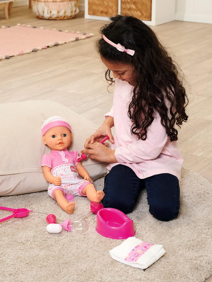 Simba 105562487 - New Born Baby First Nursing Set, manechin, scutec și sticlă de lapte cu conținut care dispare, pentru păpuși de 38-43cm Papusi Naty Shop