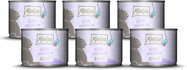 Mjamjam - Hrană umedă premium pentru pisici - Kitten Juicy Chicken cu ulei de somon, pachet de 6 (6 X 200 G), fără cereale, cu extra carne