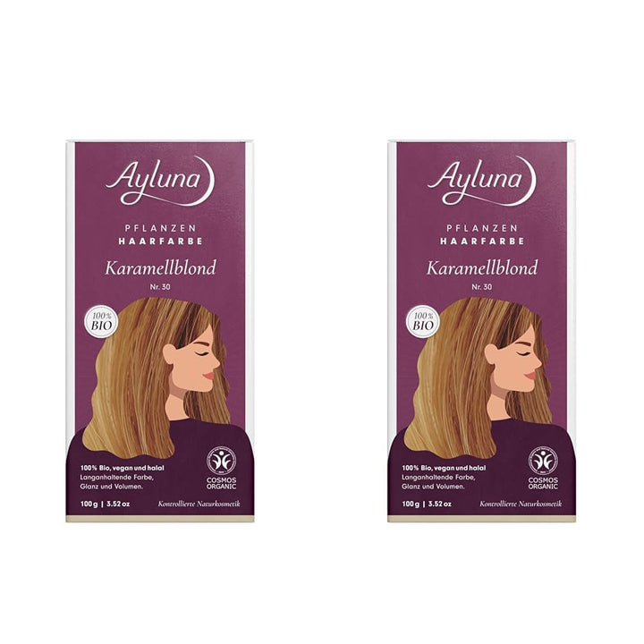 Vopsea de păr vegetală 60 chilli red, vopsea de păr vegană cu henna, madder indian, schinduf și mușețel, pentru culoare de lungă durată, strălucire și volum, fără amoniac, 100% acoperire pentru părul gri, 100g Vopsea pentru par Naty Shop Caramel blond 30 100 G (pachet de 2)