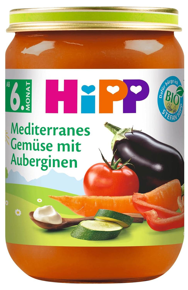 Hipp Organic Vegetables, piure din legume, pachet de 6 x 125 grame sau 6 x 190 grame Mama si Copilul Naty Shop 6 x 190 grame Legume cu vinete