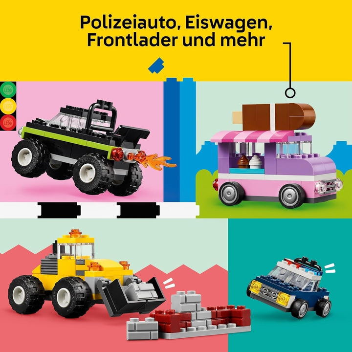 LEGO Classic Creative Vehicles, set de cărămizi de construcție pentru mașini model colorate, inclusiv camion, mașină de poliție și vehicule de construcții, mașini de jucărie construibile pentru copii, cadou pentru băieți și fete de la 5 ani 11036 Seturi de constructie Besuche den LEGO-Store