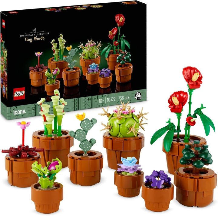 Mini plante LEGO Icons, 9 flori artificiale de construit, set de colecție botanică pentru adulți cu ghiveci de teracotă construibil, decorațiuni pentru casă, cadou pentru femei și bărbați 10329 Seturi de constructie Besuche den LEGO-Store Mini plante