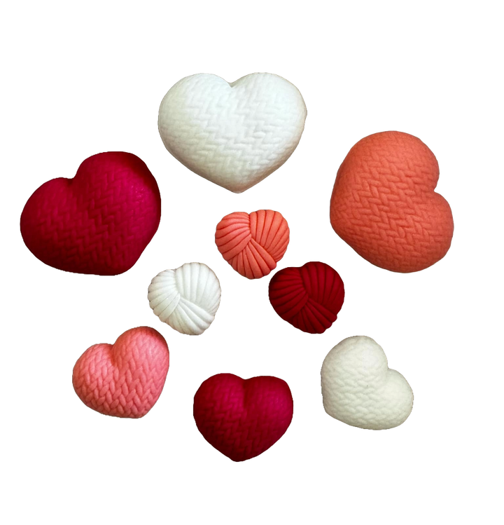 Set 9 decoratiuni comestibile din zahar, Inimi crosetate Decoratiuni din Pasta de Zahar Naty Shop