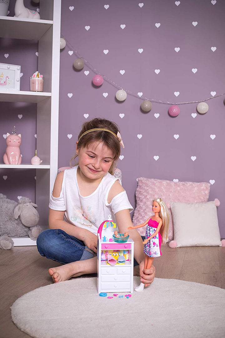 Simba 105733333 - Steffi Love Welcome Twins, Păpușă însărcinată, Cu gemeni, Cu masă de schimbat și cadă, Accesoriu, Păpușă de îmbrăcat, 29Cm, Pentru copii de la 3 ani în sus Papusi Naty Shop