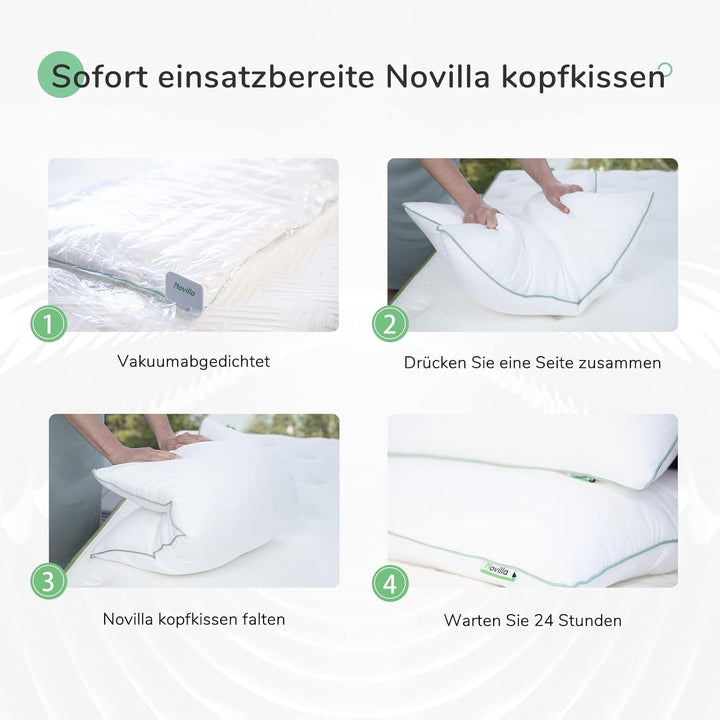 Novilla Pillow 65X65 Set de 2, 2800G (1400Gx2) Pernă reglabilă în înălțime Pernă pătrată de dormit Pernă albă de pat cu zip față de pernă lavabilă Perne standard Naty Shop