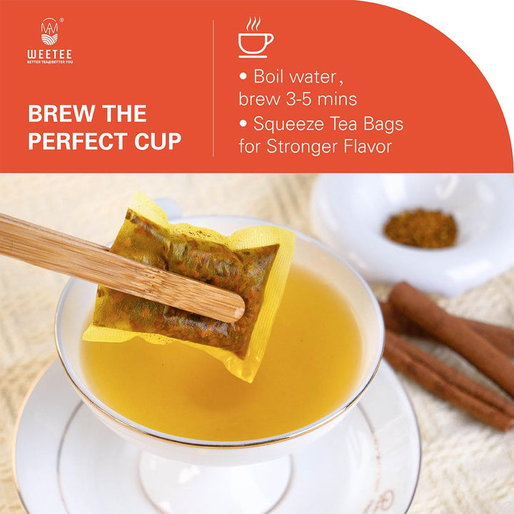 WEETEE Pliculețe de ceai cu turmeric, ghimbir și scorțișoară, 2 g x 100 bucăți Pliculețe de ceai cu turmeric, ghimbir și scorțișoară, ceai cald, picant și ușor dulce cu turmeric și ghimbir, bogat în antioxidanți, ceai cu mirodenii fără cofeină