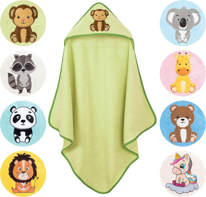 LAYNENBURG Prosop de baie cu glugă Premium Baby, 100% bumbac - Oeko TEX, 80 x 80 cm Mama si Copilul Naty Shop Verde, maimuță