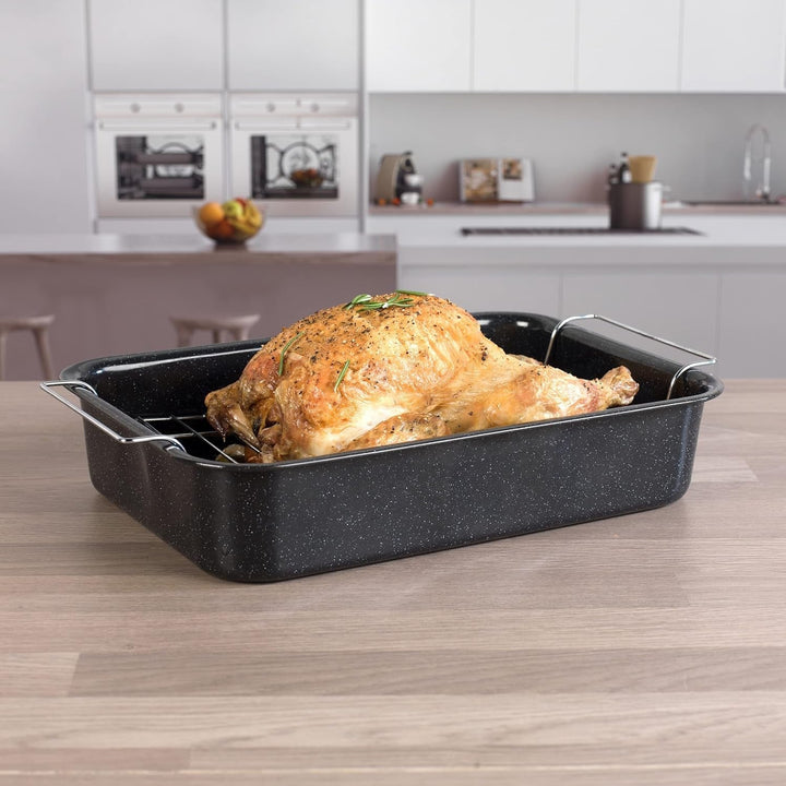 Russell Hobbs CW9161 Romano 34Cm Emaille Bräter - Mit Gitter, Rechteckige Auflaufform Mit Rost, Spülmaschinenfest Ofenform, Grill Auflaufform, Bratform Für Backofen Ofenbeständig Bis 230 Grad Matrite si tavi pentru copt Naty Shop