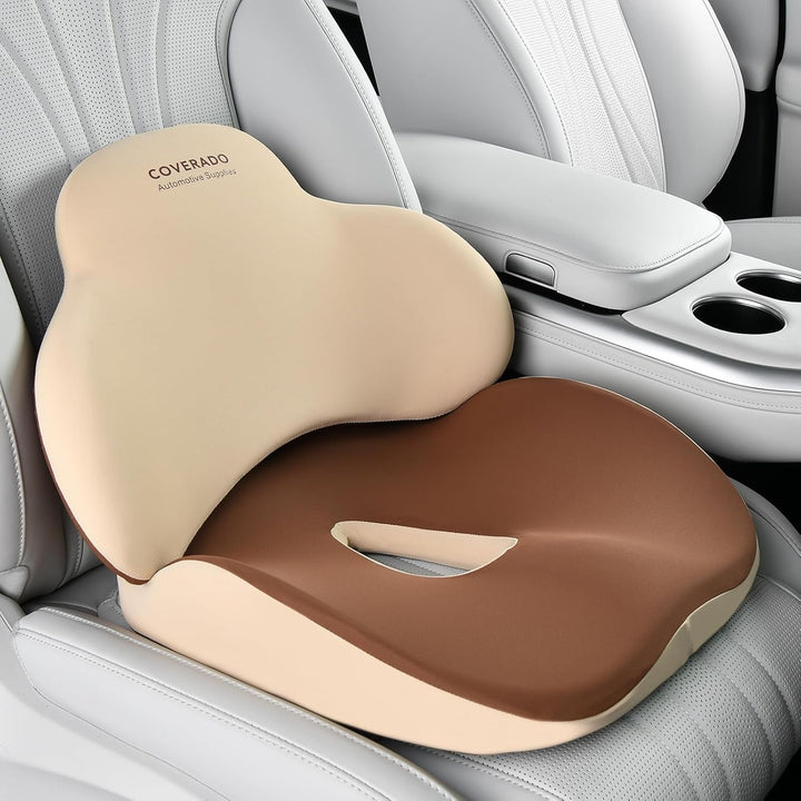 Coverado Pernă de scaun și pernă de susținere lombară O singură bucată pentru scaun de birou și scaun auto, pernă ergonomică de susținere a spatelui din spumă de memorie, pernă de ușurare a durerii sciatice și a spatelui și a tailbone-ului Perne lombare Naty Shop Bej