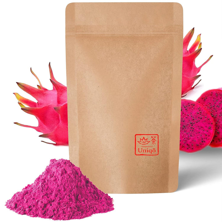 Tea Uniqo - Ceai Matcha roz pudră - Ideal pentru înghețată, latte, shake-uri, coacere sau gătit - Pudră de fructul dragonului Pitaya, 100% natural, fără aditivi, în cutie resigilabilă