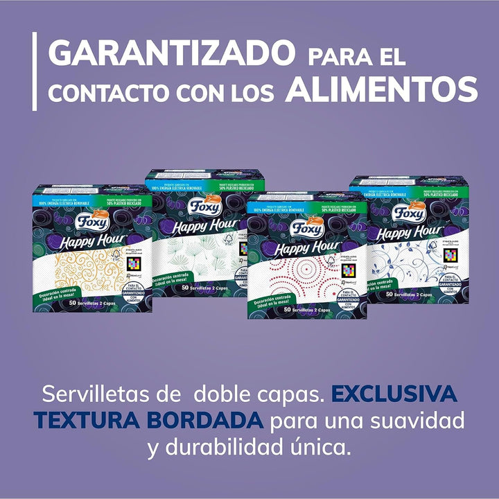Happy Hour | Șervețele cu două straturi | 16 pachete À 50 bucăți À 33 X 33 Cm | Certificat FSC | 100% energie electrică regenerabilă | Ambalaj reciclabil fabricat din plastic reciclat