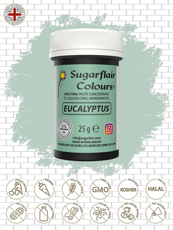 Sugarflair Spectral Eucalyptus Lebensmittelfarbe Paste, Hochkonzentrierte Lebensmittelfarbe Für Buttercreme, Zuckerpaste, Royal Icing, Kuchenmischungen Und Mehr! Lebensmittelfarbstoff - 25G Coloranti Alimentari Naty Shop