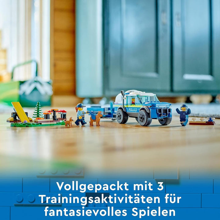 LEGO 60369 City Mobile Police Dog Training, mașină de poliție jucărie cu remorcă, figuri câine și cățel, set de animale pentru copii 5+ ani Seturi de constructie Besuche den LEGO-Store