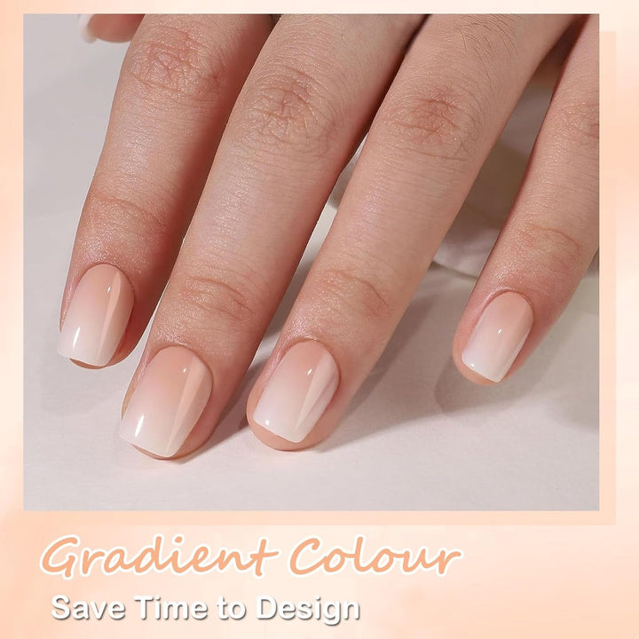 Set unghii false - 240 bucăți unghii scurte și pătrate, model gel moale, gradient alb nud, unghii false artificiale naturale pentru lipire, pentru femei DIY (gradient nud, 240X)