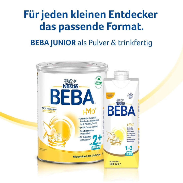 Băutură cu lapte BEBA Junior 2+ de la a 2-a aniversare, mâncare pentru copii cu HMO 2'-FL, numai lactoză, fără ulei de palmier, pachet 6 (6 x 800 g) Mama si Copilul Naty Shop