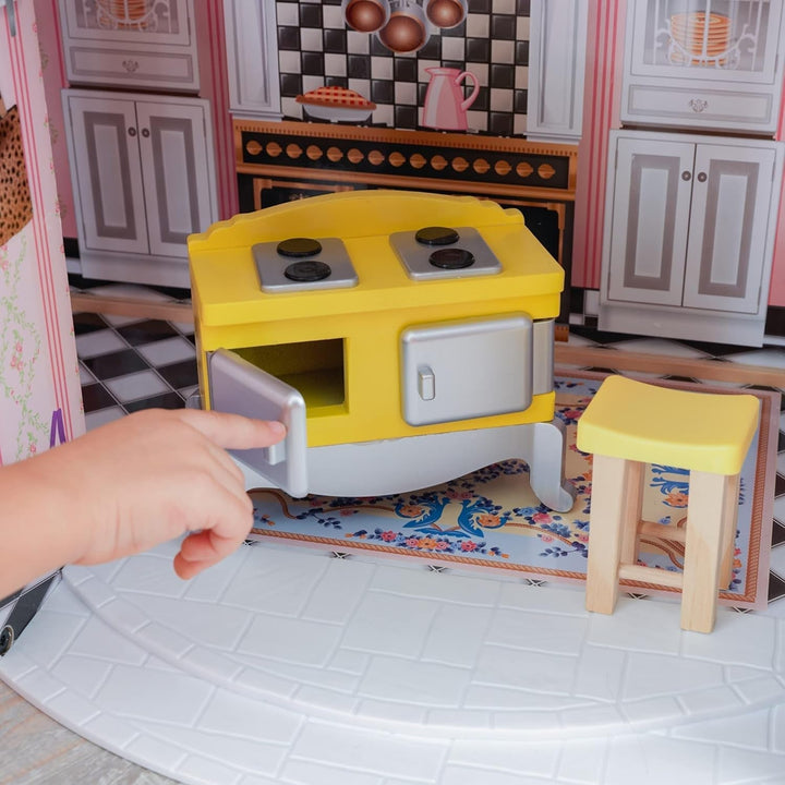 Casa de păpuși Kidkraft Magnolia Mansion din lemn cu mobilier și accesorii, set de joacă cu balcon și lift pentru păpuși de 30 cm, jucărie pentru copii de la 3 ani, 65907 Casute de papusi Naty Shop