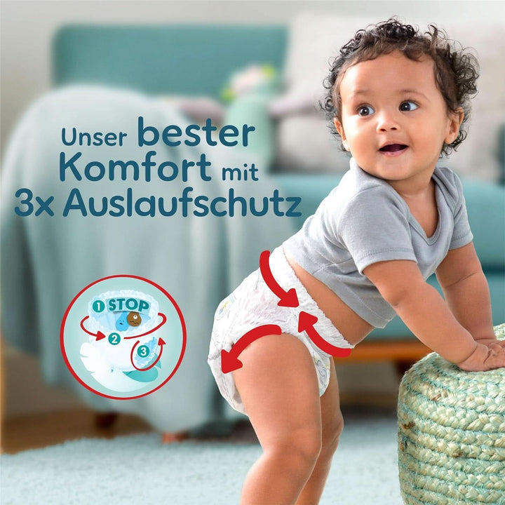 Pampers Baby Nappies Pantaloni mărimea 5 (12-17Kg) Premium Protection, Junior cu buzunar Stop and Protect, 144 scutece Panty Mama si Copilul Naty Shop