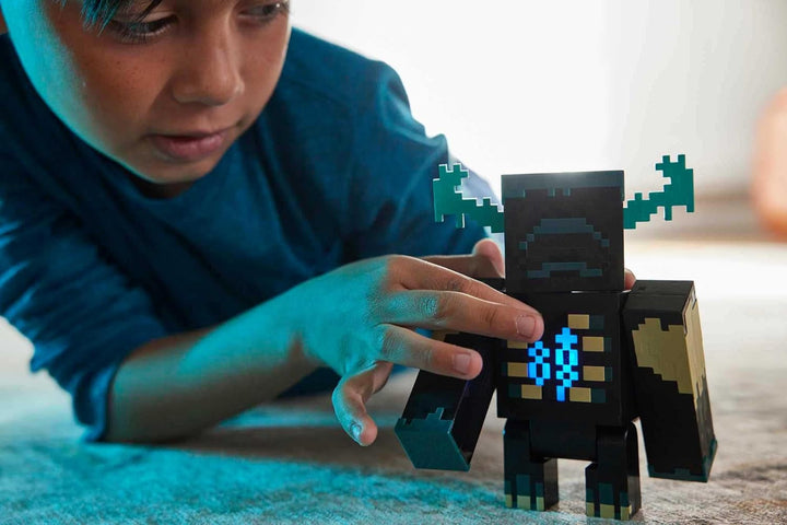 MINECRAFT Warden Figure - figurină de acțiune cu lumini, zgomote și mod de atac, pentru jucătorii și fanii jocurilor video aventuroși de la 6 ani, HHK89, negru - Guardiano Action figures Naty Shop