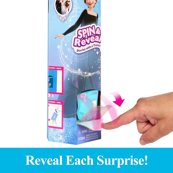 Mattel Disney The Ice Queen Anna Fashion Doll Set, Spin & Reveal cu 11 surprize, inclusiv 5 accesorii, 5 autocolante și o scenă pentru joacă, inspirat de filmul Disney, HXD27 Papusi Naty Shop