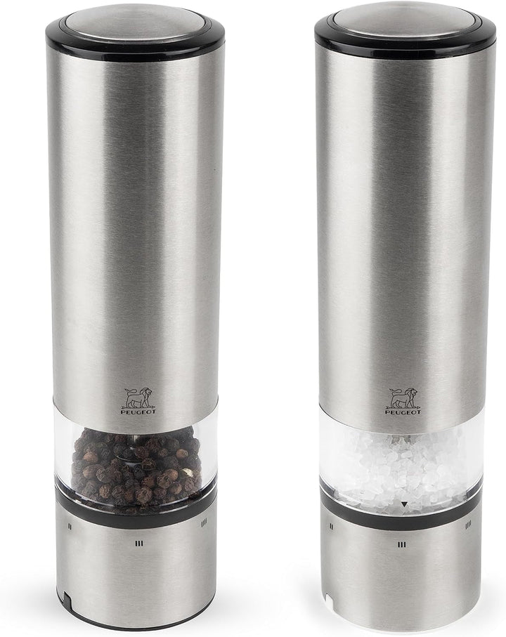 PEUGEOT Elis Sense set râșniță electrică piper/sare, înălțime: 20 cm, oțel inoxidabil, argintiu Rasnite si Feliatoare Naty Shop Pfeffer Salz Set