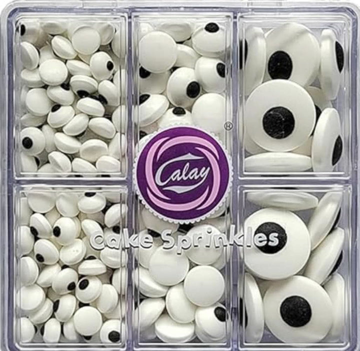 Decoratiuni comestibile, bombonele si sprinkles, pentru Halloween, 100 grame Sprinkles Naty Shop Ochi, alb