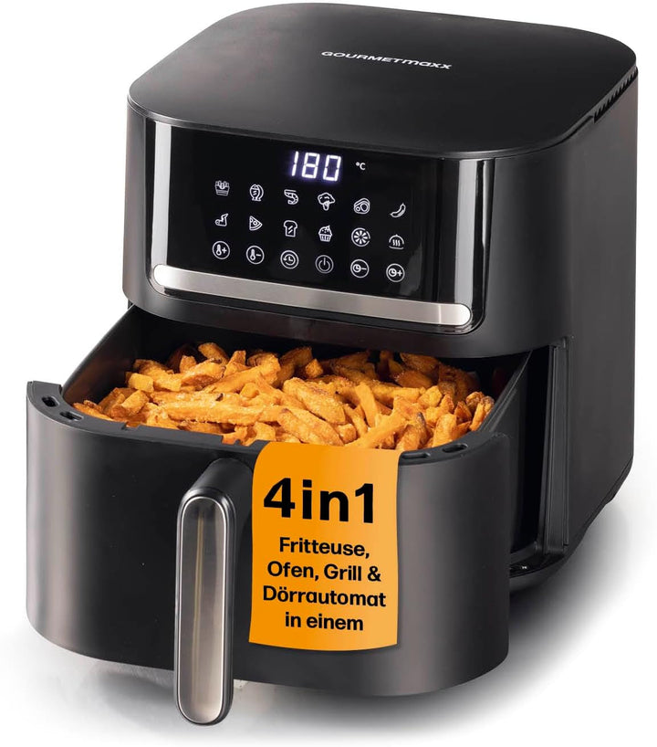 Gourmetmaxx Friteuză digitală cu aer cald XXL, 9 litri, 8 programe, 1800 W Electrocasnice Naty Shop Negru mat 6 litri
