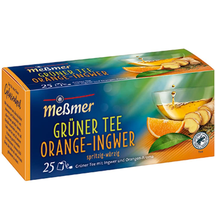 Ceai verde Meßmer cu ghimbir și miere | 25 pliculețe de ceai | Vegan | Fără gluten | Fără lactoză