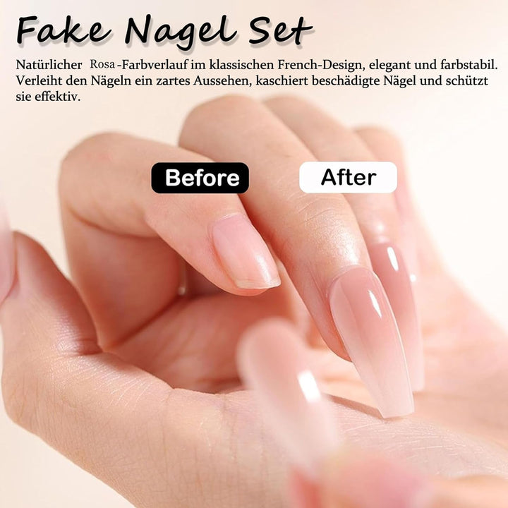 Set unghii false balerină - 240 bucăți unghii false roz liliac delicat, unghii false cu acoperire completă pentru lipire, set vârfuri unghii false pentru manichiură și artă unghii pentru femei și fete (roz lavandă)