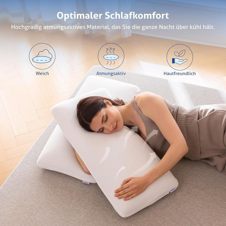 MLILY Pillow Essence 75X35 Cm Memory Foam Pillow, pernă ergonomică moale pentru susținerea gâtului cu spumă vâscoelastică albastră, ventilație respirabilă, capac lavabil, 35X75 Cm Perne standard Naty Shop
