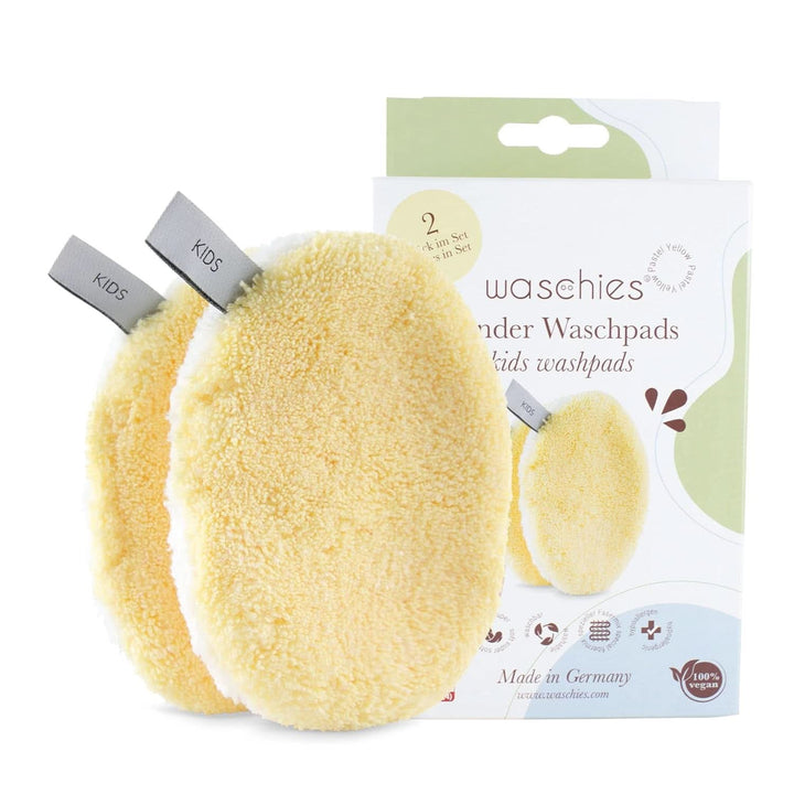 Tampoane de spălat Waschies KIDS pentru bebeluși și copii, pentru curățare numai cu apă, reutilizabile Mama si Copilul Naty Shop Galben Pastel 2 bucati