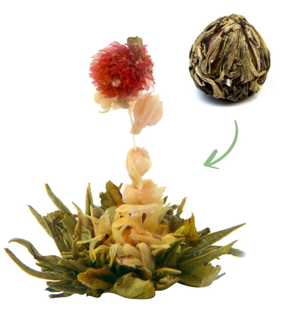 Flori de ceai „THREE FLOWER” 1 bucată de ceai | Frunze de ceai verde - Flori de gălbenele - Flori de cresson european | Ideal pentru iubitorii de ceai | Ceai verde | Ceai de flori | 6G