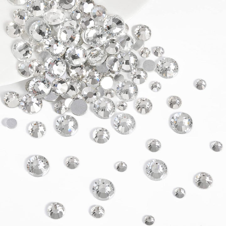 Beadsland 2500Pcs Glas Nailart Strasssteine Kristall Flatback Edelsteine Runde, ​​Für Handwerk Gemischt 8 Größen SS4 ~ SS30 Mit Picking Pinzette Und Stift (Kristall Weiss)